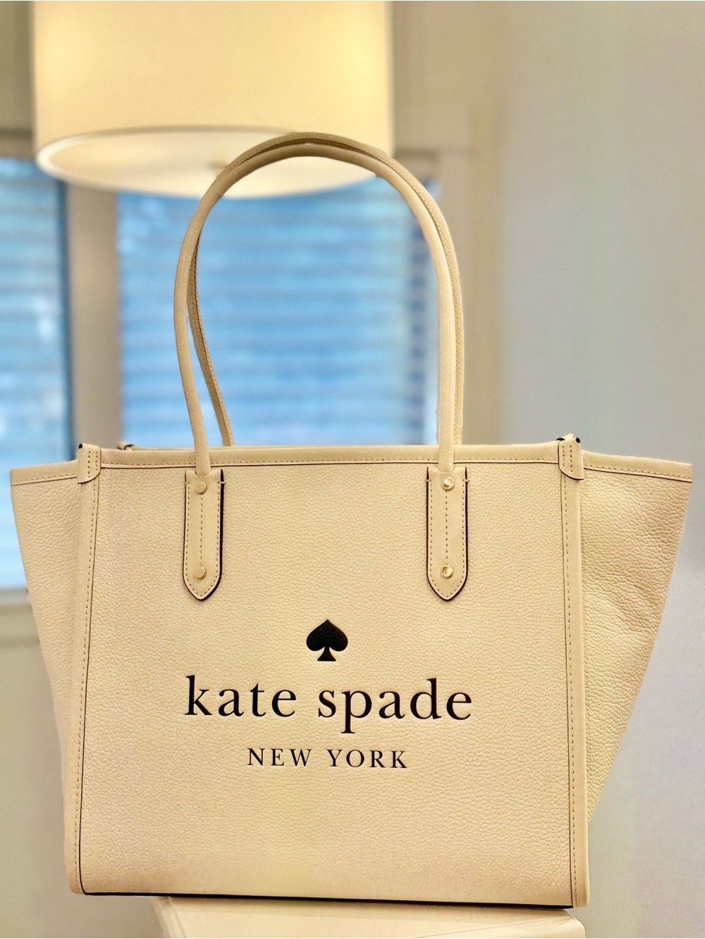 NWT Kate Spade Ella Pebbled Leather Tote Bag Parchment Cream Large